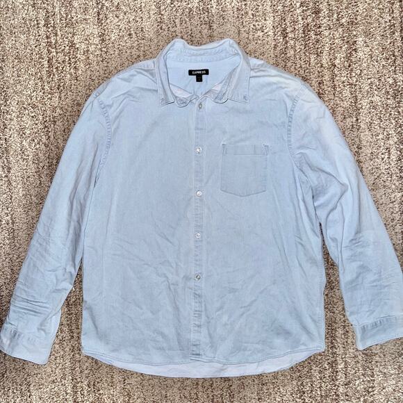 Express Men's Long Sleeve Baby Blue Button Down Pocket Shirt Size XL - Picture 1 of 9